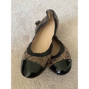 COLE HAAN Black Patent Leather Cap Toe Snakeskin Comfort Ballet Flats Shoes 7.5